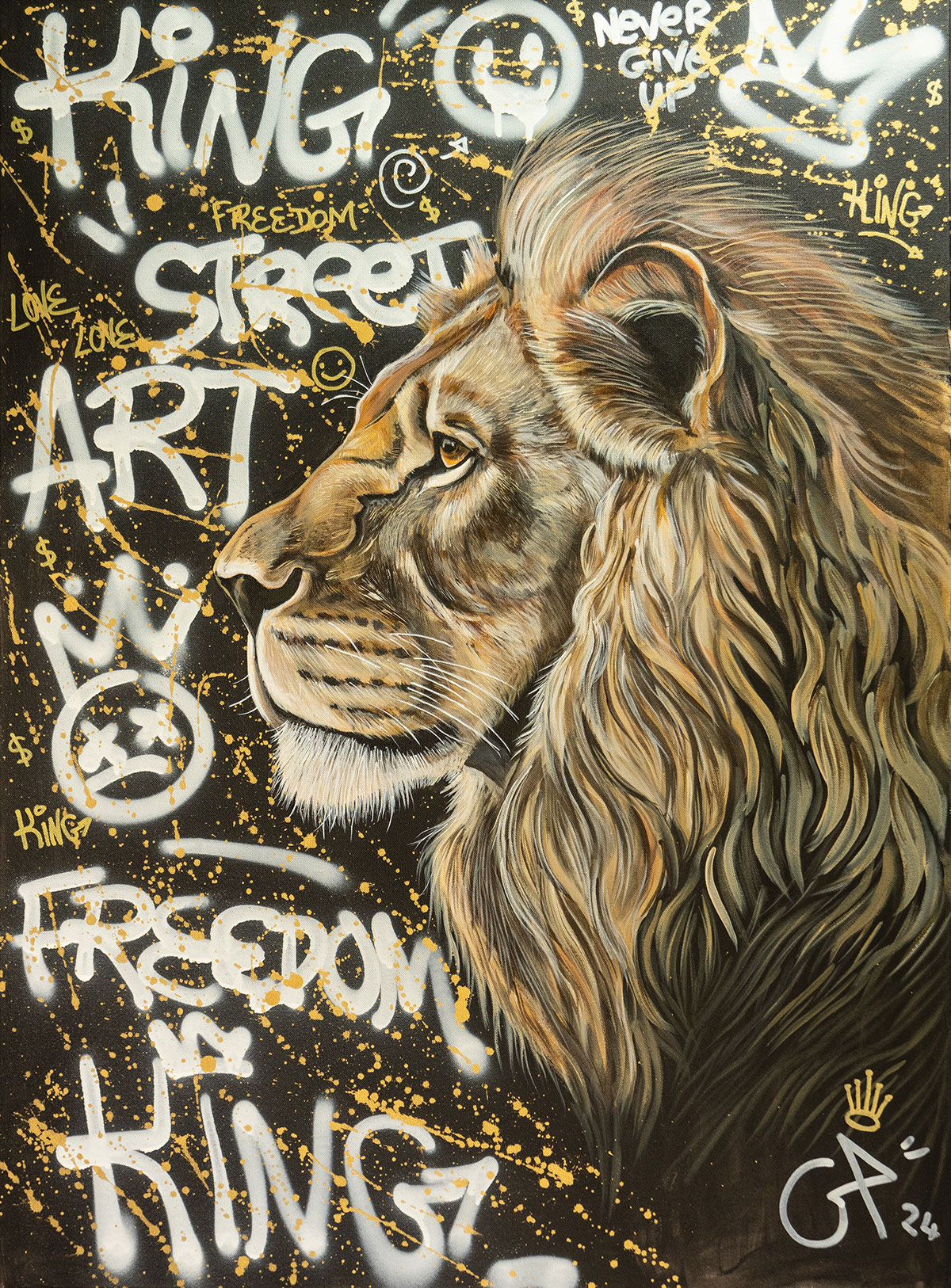 THE KING — 100 × 73 cm, peinture de Geoffrey Payen