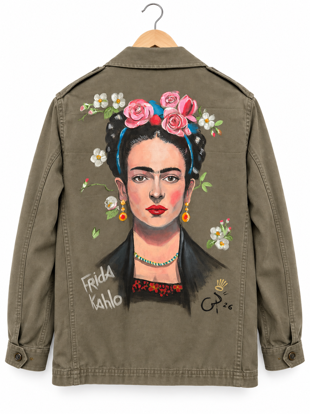 Veste militaire peinte Frida Kahlo III par Geoffrey Payen