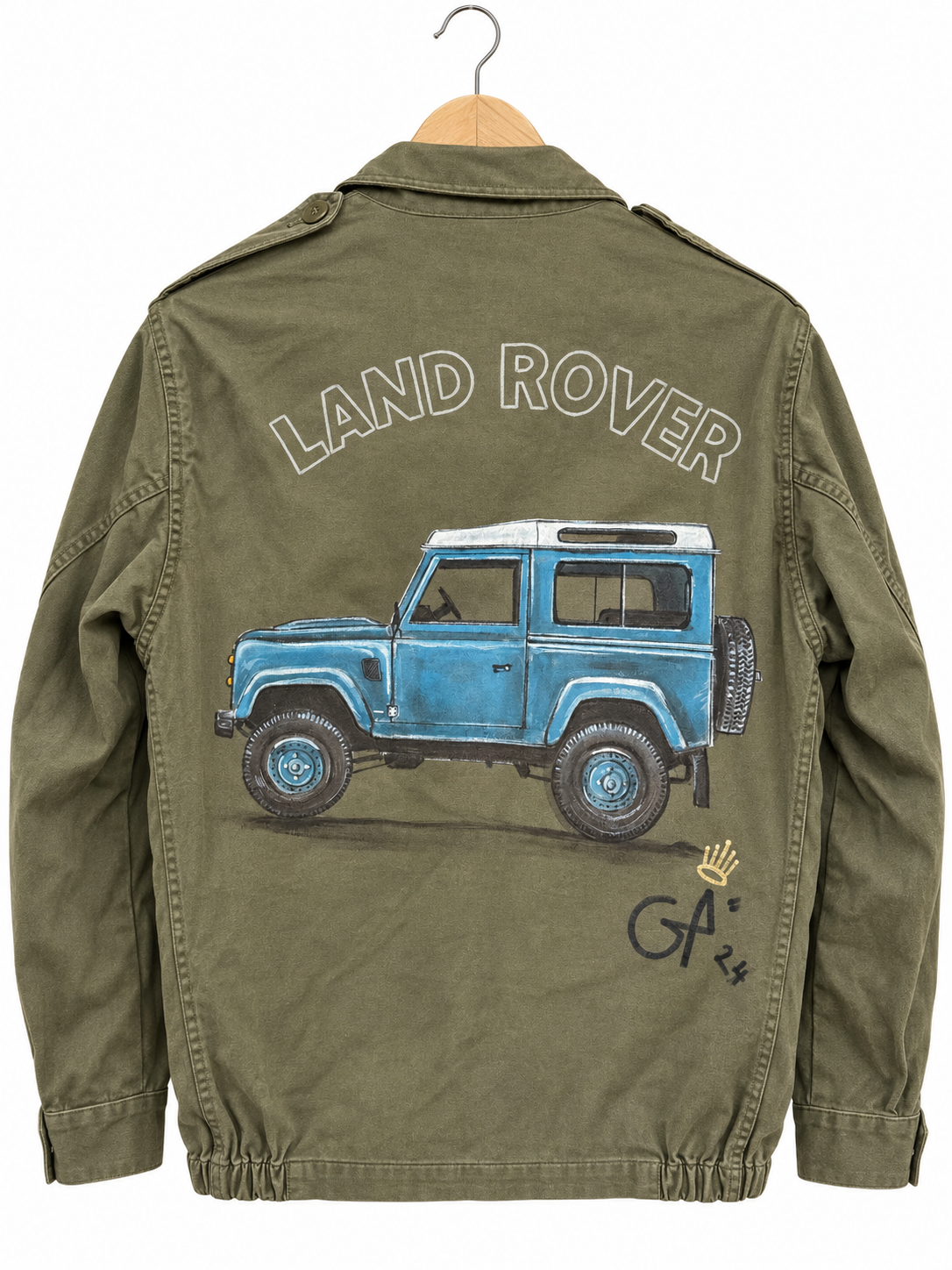 Veste militaire peinte Land Rover par Geoffrey Payen