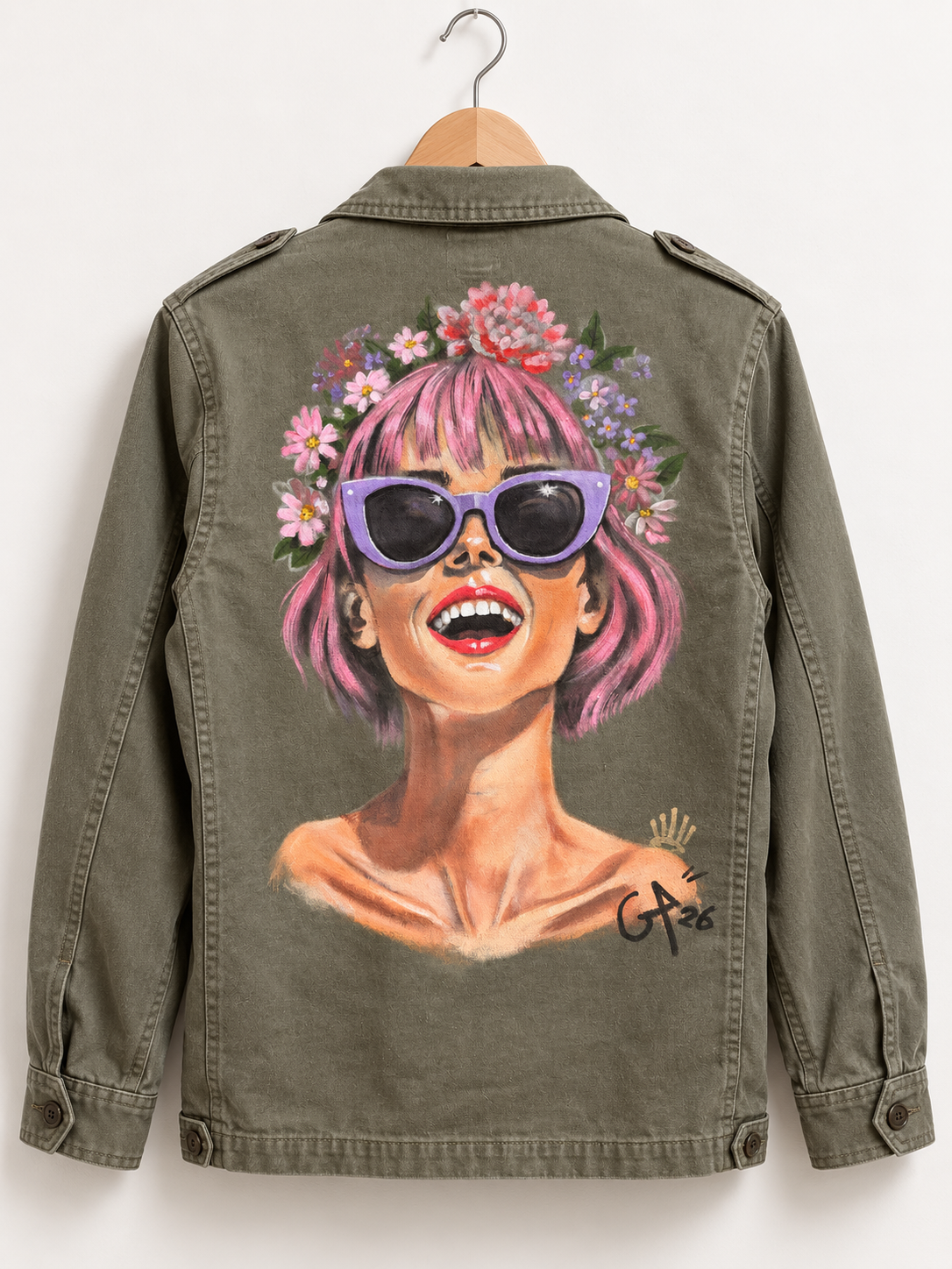Veste militaire peinte Sourire par Geoffrey Payen
