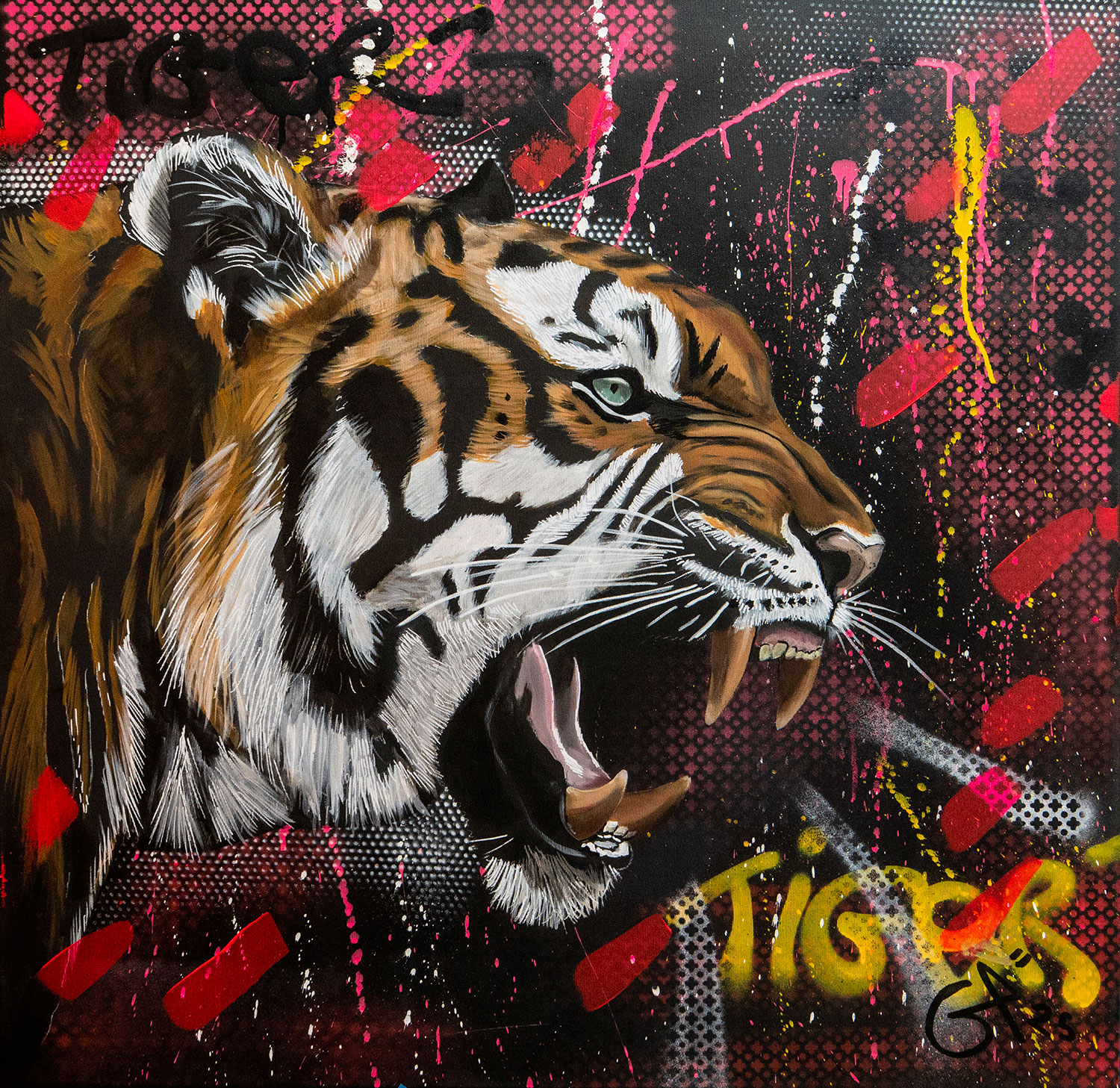 TIGER ROAR I — 80 × 80 cm, peinture de Geoffrey Payen