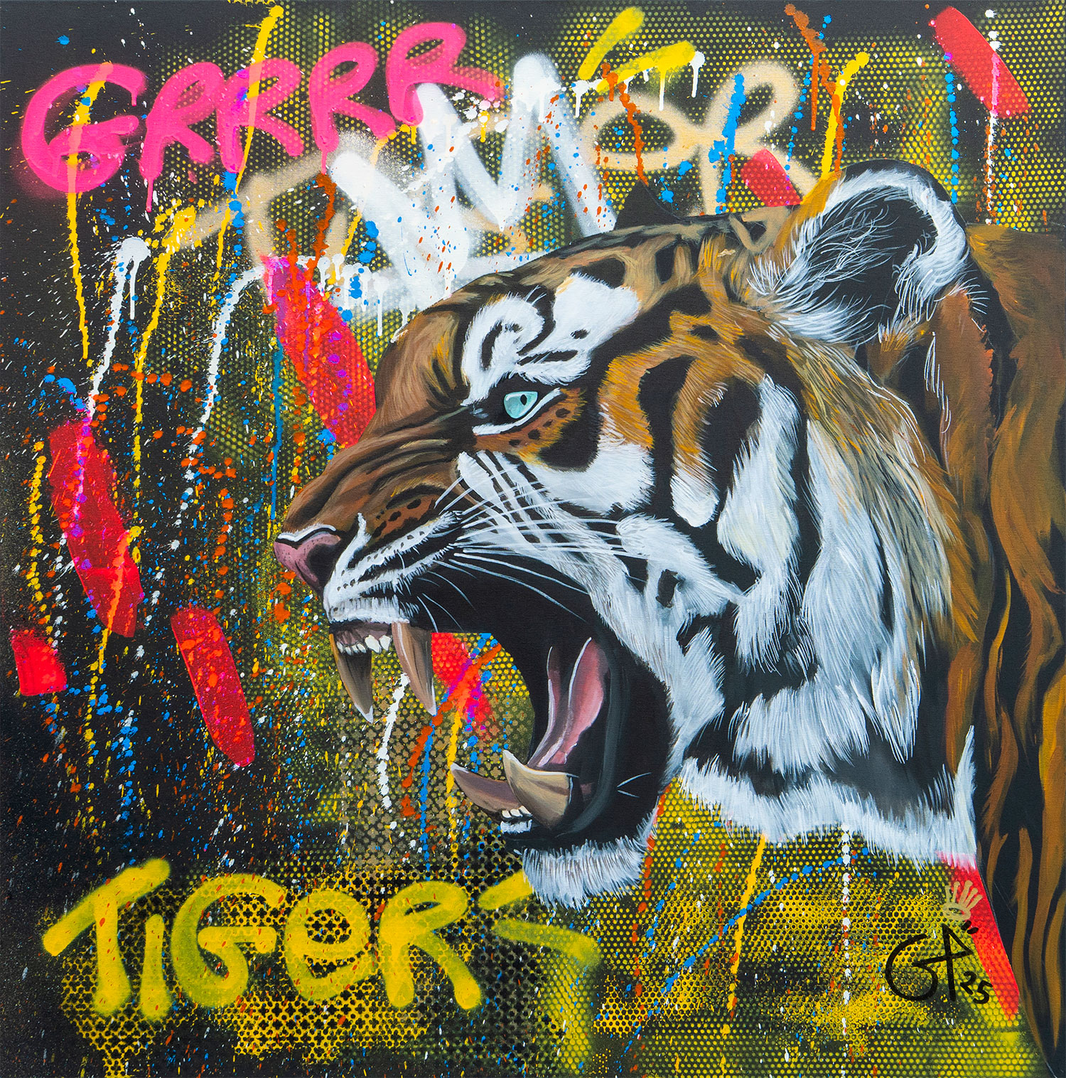 TIGER ROAR II — 100 × 100 cm, peinture de Geoffrey Payen