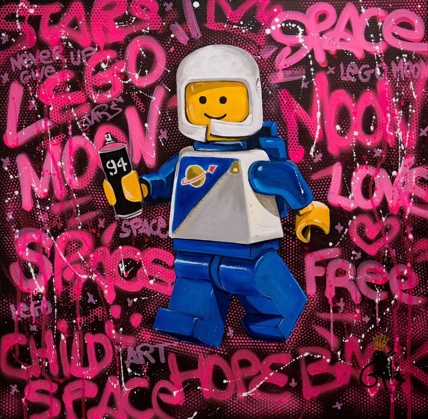 SPACE MAN — 80 × 80 cm, peinture de Geoffrey Payen